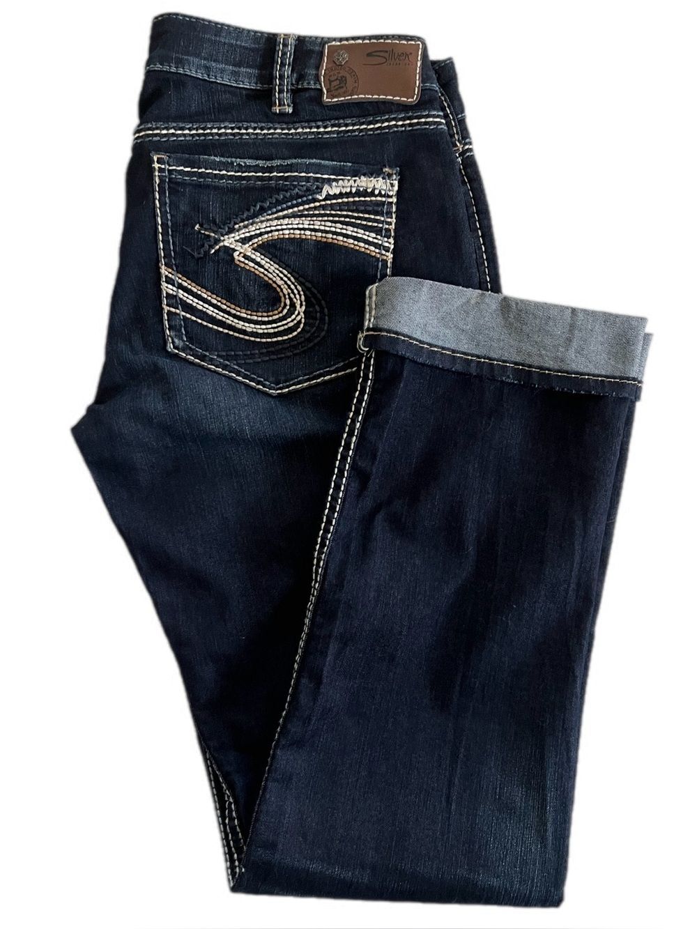 Silver Jeans Berkley Straight Women's Dark Denim Jeans Heavy Stitched Pockets